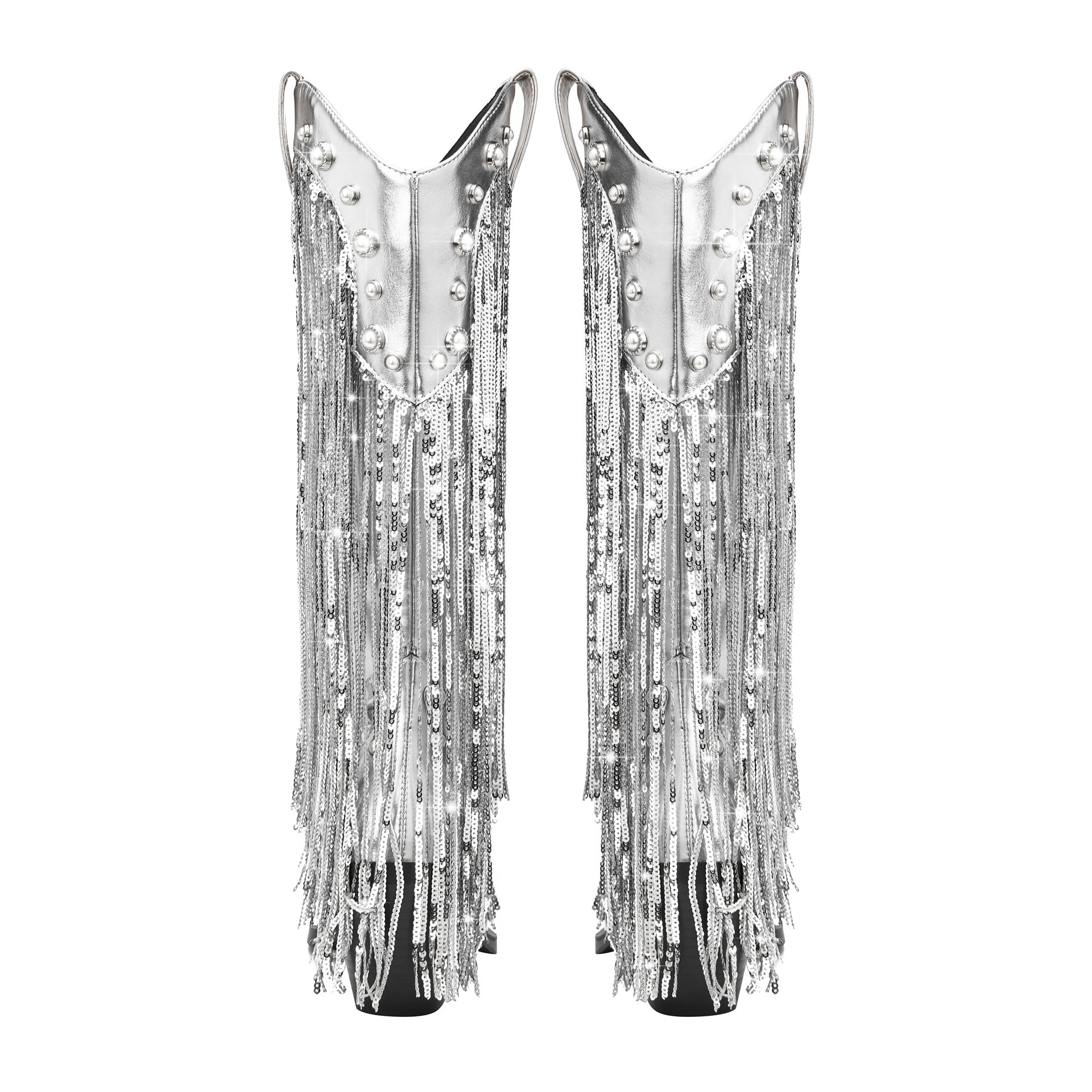 Sequin Tassel Pointed Sleeve High Leg Boot